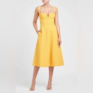 Rebecca Vallance Calla V-Wire Midi Dress in Yellow